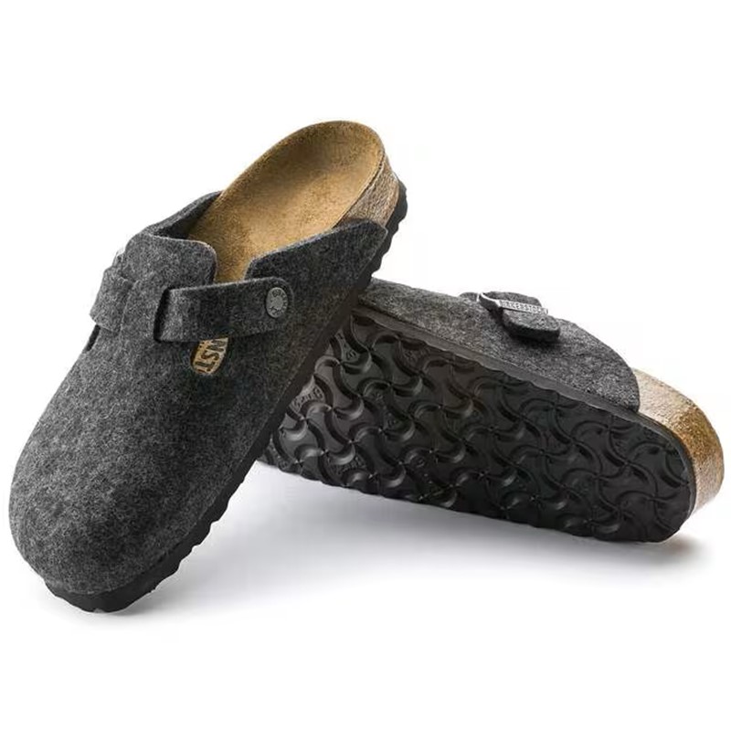Birkenstock Boston natikač iz filca v sivi barvi kopito regular 160371