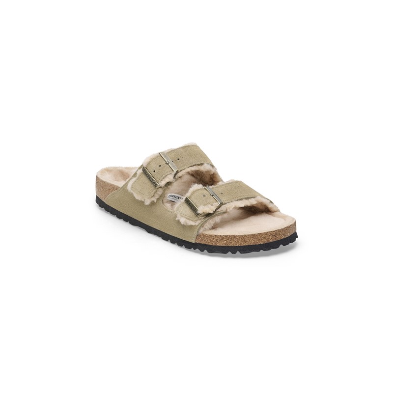 Birkenstock Arizona ženski natikači Shearling taupe barve široko kopito 1028226