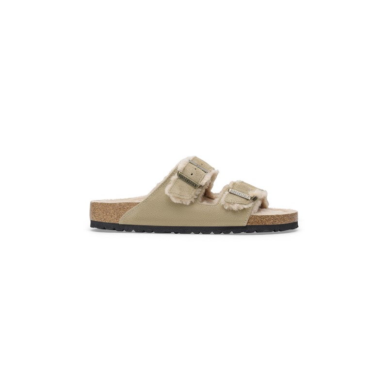 Birkenstock Arizona ženski natikači Shearling taupe barve široko kopito 1028226