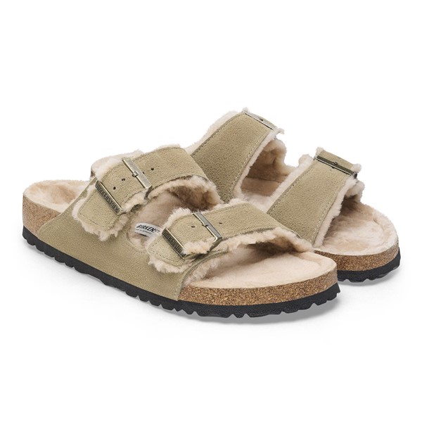Birkenstock Arizona ženski natikači Shearling taupe barve široko kopito 1028226