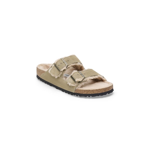 Birkenstock Arizona ženski natikači Shearling taupe barve široko kopito 1028226