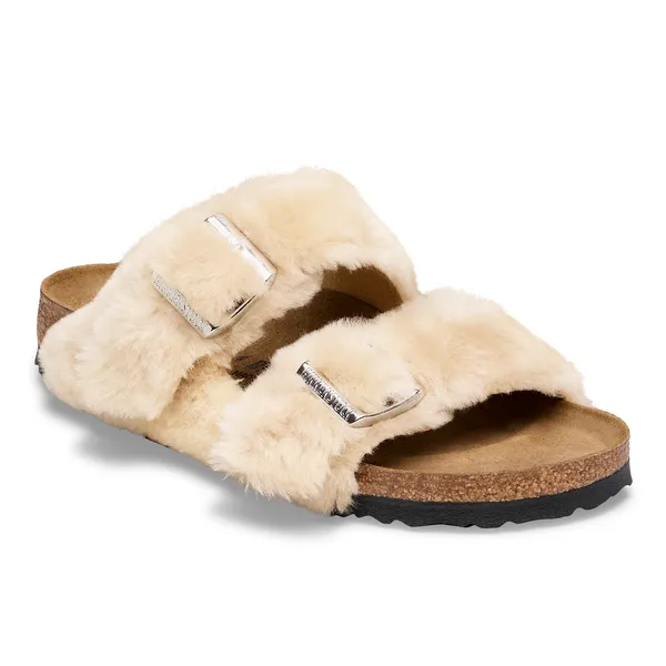 Birkenstock Arizona ženski natikači Shearling bež široko kopito 1030282