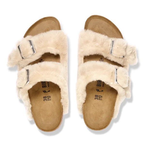 Birkenstock Arizona ženski natikači Shearling bež široko kopito 1030282
