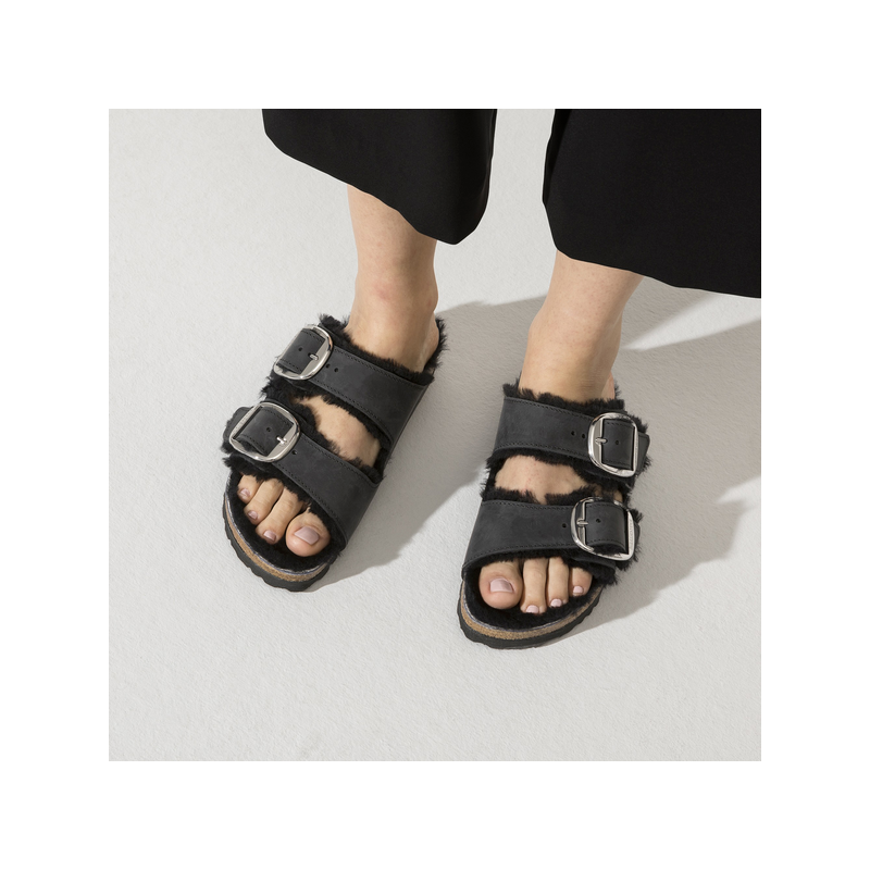 Birkenstock Arizona ženski natikači lammfell črn 1020411