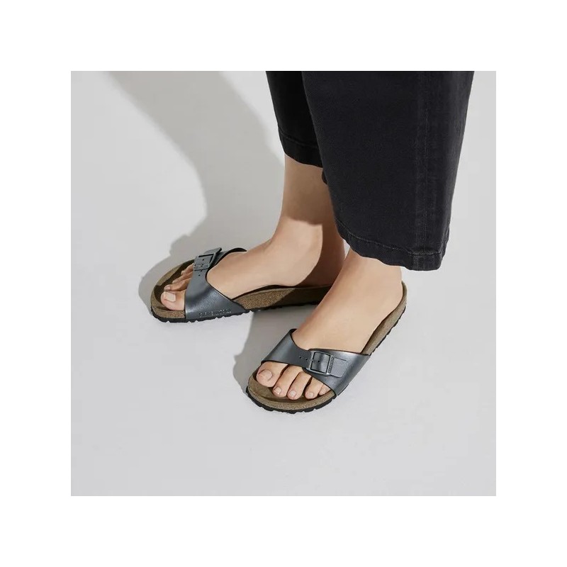 Birkenstock Madrid birkoflor filc metalik črni ozko kopito 1021532