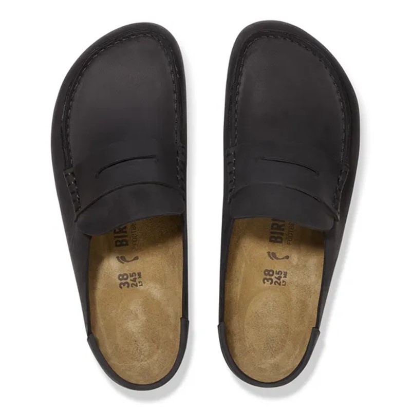 Birkenstock Naples v oljenem usnju in v črni barvi regular kopito 1029711