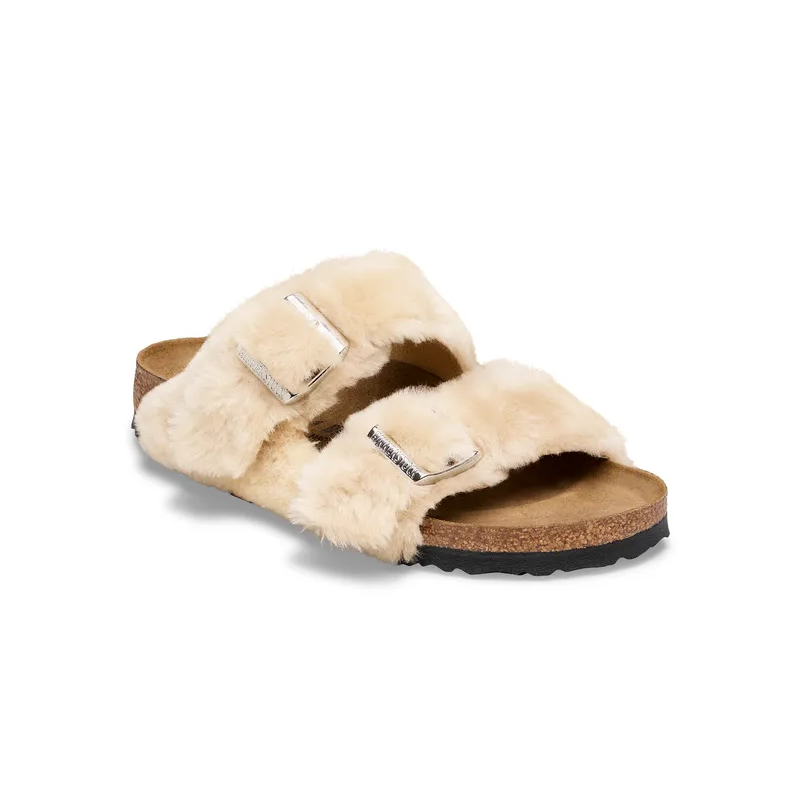 Birkenstock Arizona ženski natikači Shearling bež široko kopito 1030282