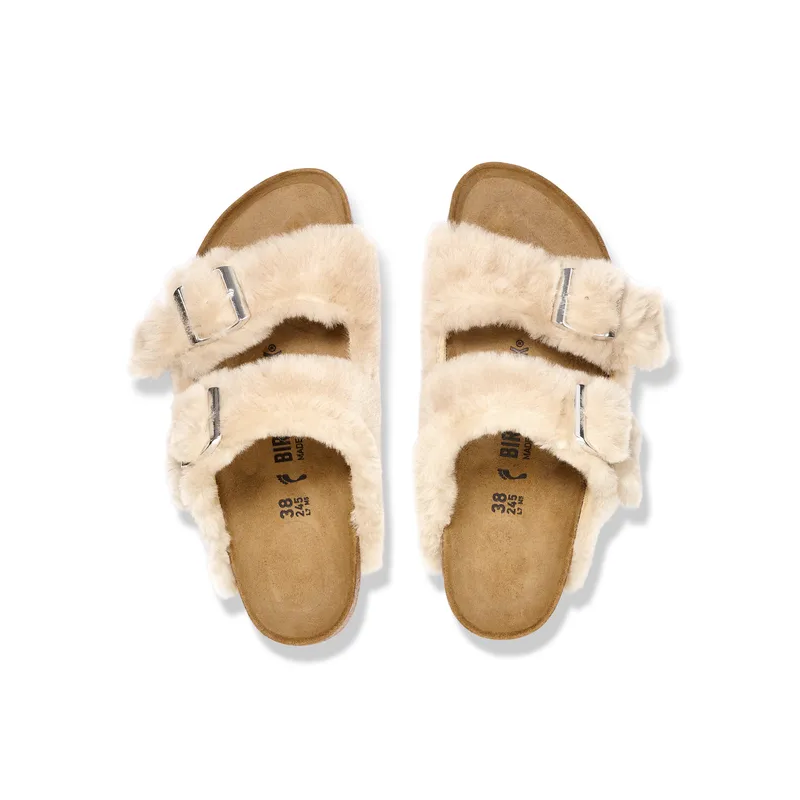 Birkenstock Arizona ženski natikači Shearling bež široko kopito 1030282