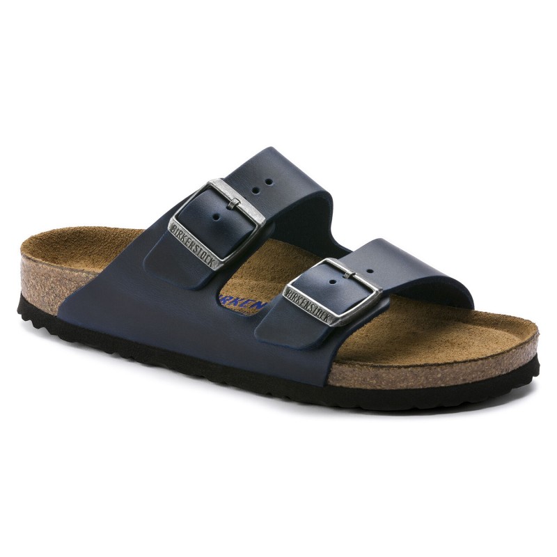 Birkenstock Arizona usnjeni natikač v modri barvi/ regular/mehak vložek