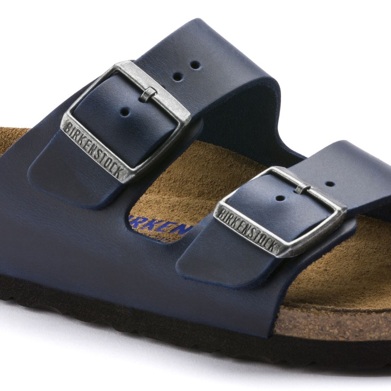 Birkenstock Arizona usnjeni natikač v modri barvi/ regular/mehak vložek