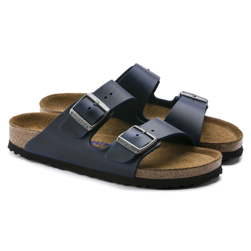 Birkenstock Arizona usnjeni natikač v modri barvi/ regular/mehak vložek