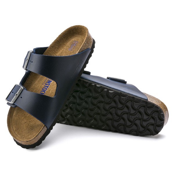 Birkenstock Arizona usnjeni natikač v modri barvi/ regular/mehak vložek