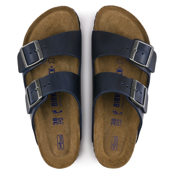 Birkenstock Arizona usnjeni natikač v modri barvi/ regular/mehak vložek