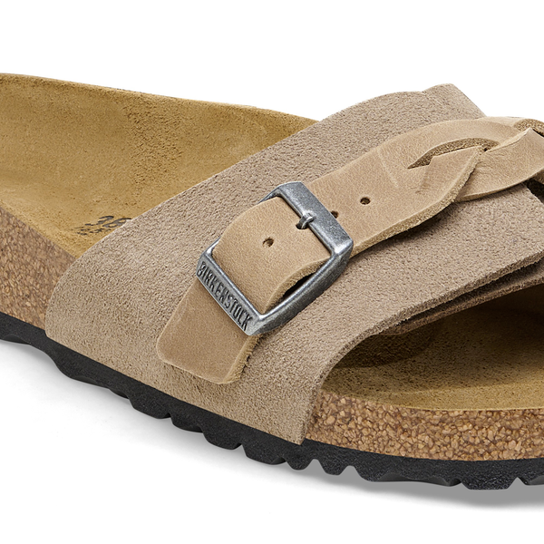 Birkenstock Pula Pleteni semiš usnje v bež barvi ozko kopito 1026730