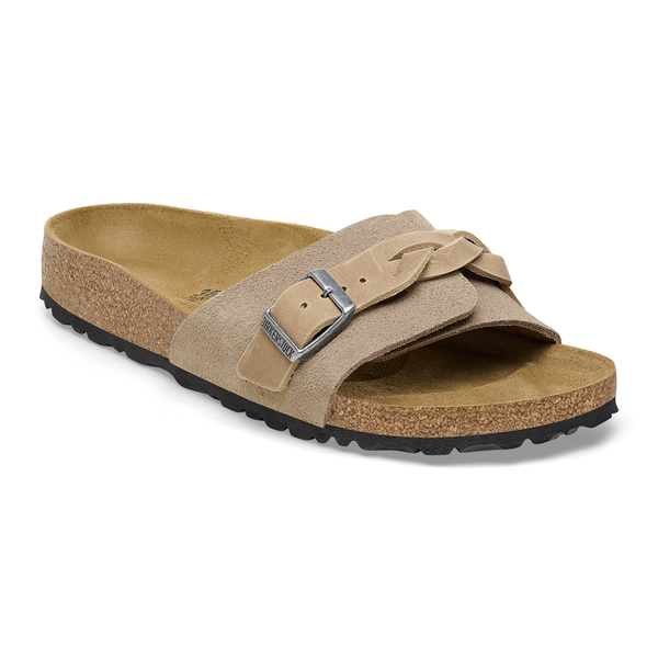 Birkenstock Pula Pleteni semiš usnje v bež barvi ozko kopito 1026730