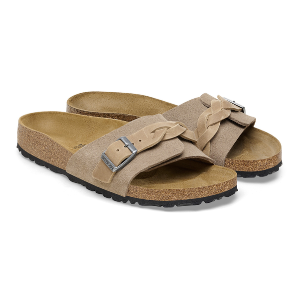 Birkenstock Pula Pleteni semiš usnje v bež barvi ozko kopito 1026730