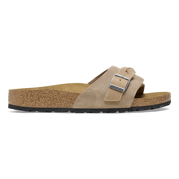 Birkenstock Pula Pleteni semiš usnje v bež barvi ozko kopito 1026730