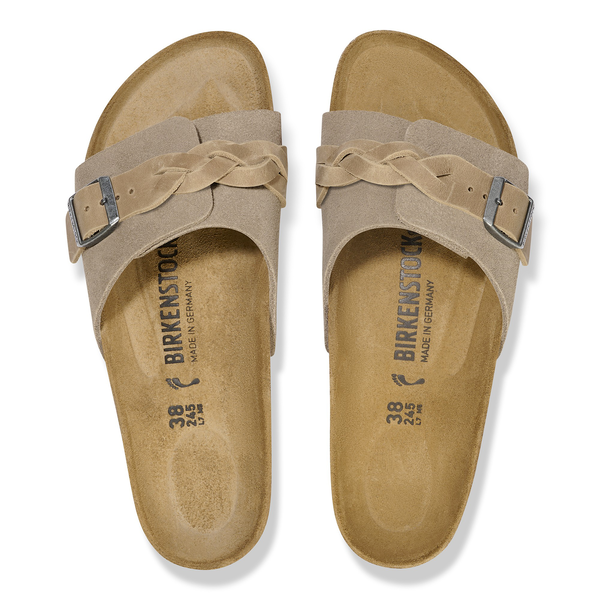 Birkenstock Pula Pleteni semiš usnje v bež barvi ozko kopito 1026730