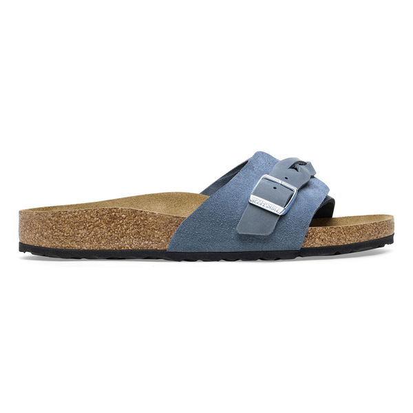 Birkenstock Oita Pleteni semiš usnje v elemental blue barvi ozko kopito 1026629