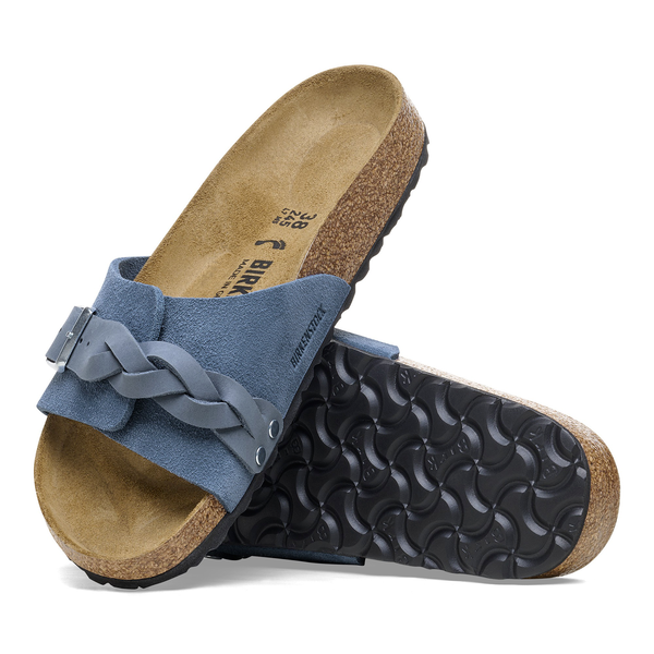 Birkenstock Oita Pleteni semiš usnje v elemental blue barvi ozko kopito 1026629