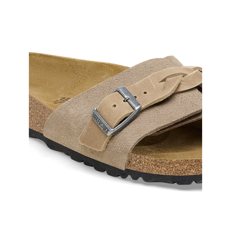 Birkenstock Pula Pleteni semiš usnje v bež barvi ozko kopito 1026730