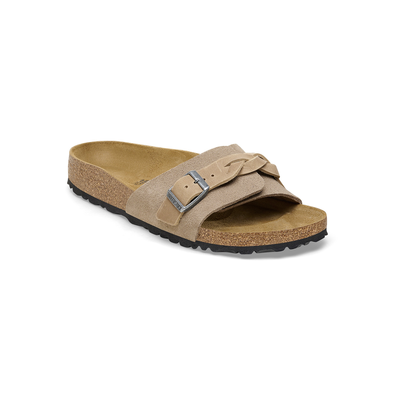 Birkenstock Pula Pleteni semiš usnje v bež barvi ozko kopito 1026730