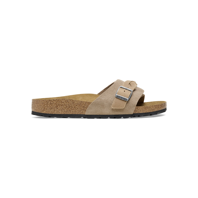 Birkenstock Pula Pleteni semiš usnje v bež barvi ozko kopito 1026730