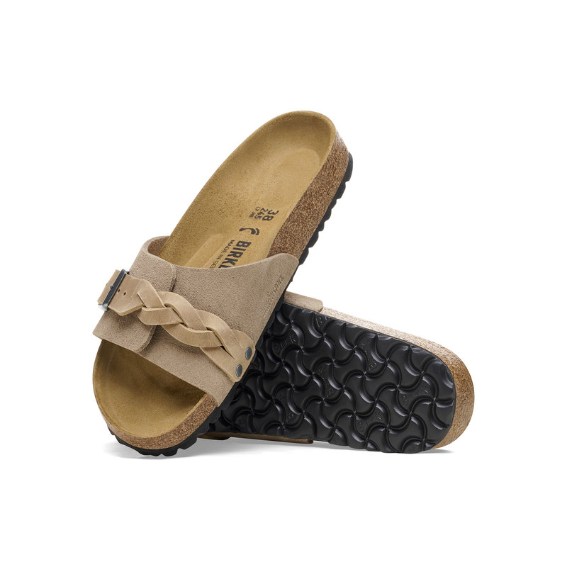 Birkenstock Oita Pleteni semiš usnje v bež barvi ozko kopito 1026730