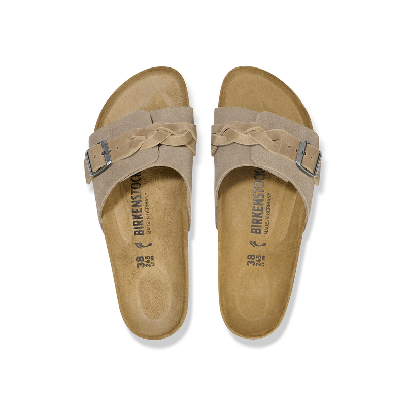 Birkenstock Pula Pleteni semiš usnje v bež barvi ozko kopito 1026730