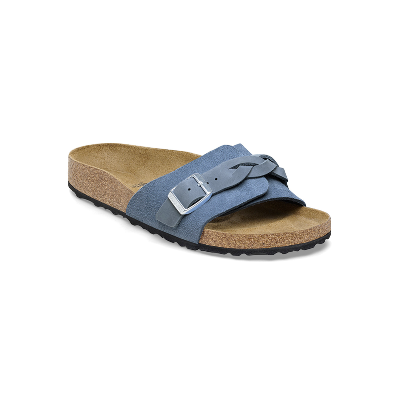Birkenstock Oita Pleteni semiš usnje v elemental blue barvi ozko kopito 1026629