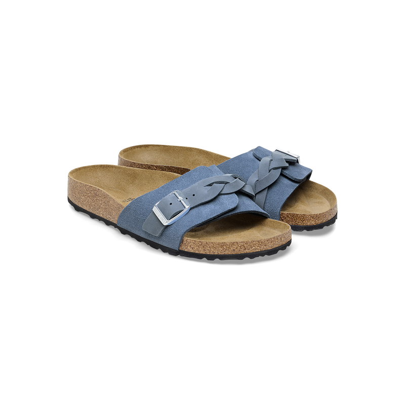 Birkenstock Oita Pleteni semiš usnje v elemental blue barvi ozko kopito 1026629
