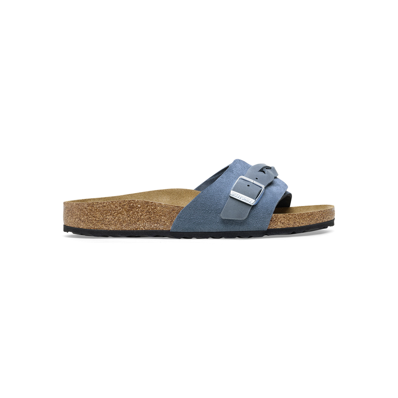 Birkenstock Oita Pleteni semiš usnje v elemental blue barvi ozko kopito 1026629