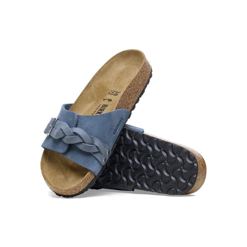 Birkenstock Oita Pleteni semiš usnje v elemental blue barvi ozko kopito 1026629
