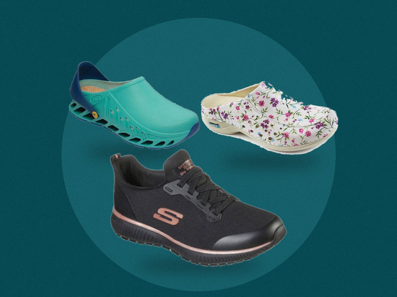 Delovni natikači Wash&Go, Scholl Evo Flex in Skechers Work